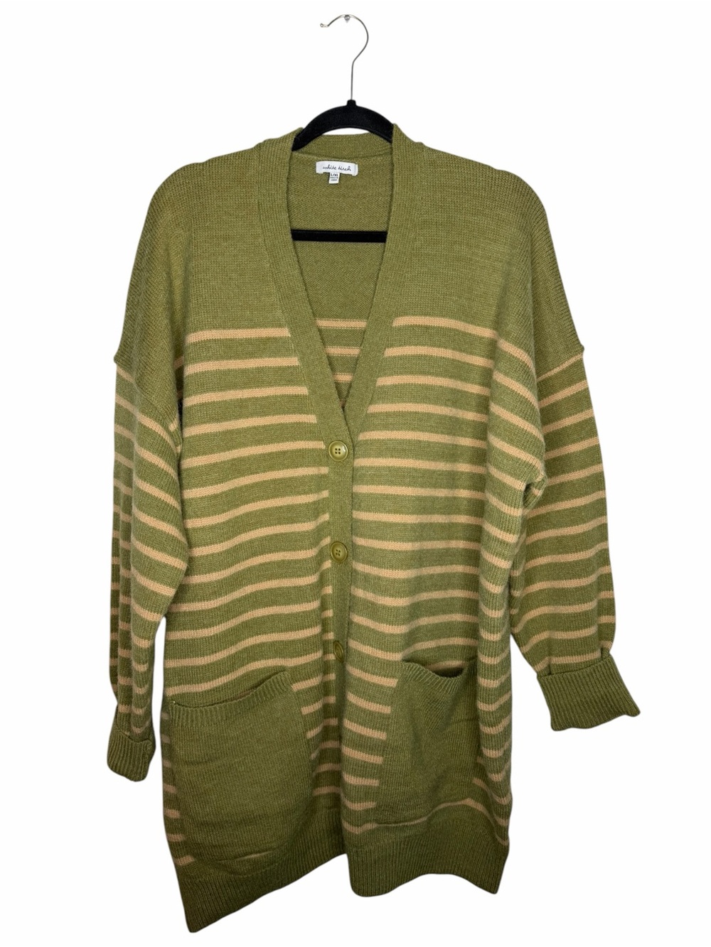 WHITE BIRCH / green tan striped oversized button up cardigan sweater / L/XL
